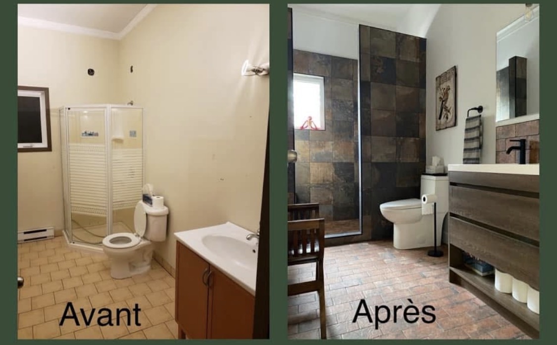 Bathroom transformation with slate stone shower wall