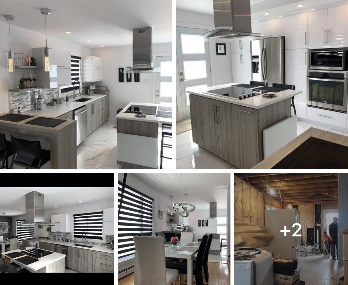 Modern kitchen renovation with island and stainless hood